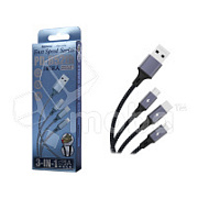 Кабель USB - 3 в 1 [iPhone + MicroUSB + Type-C] Azeada PD-B52th (5A, 1.2 м) Черный